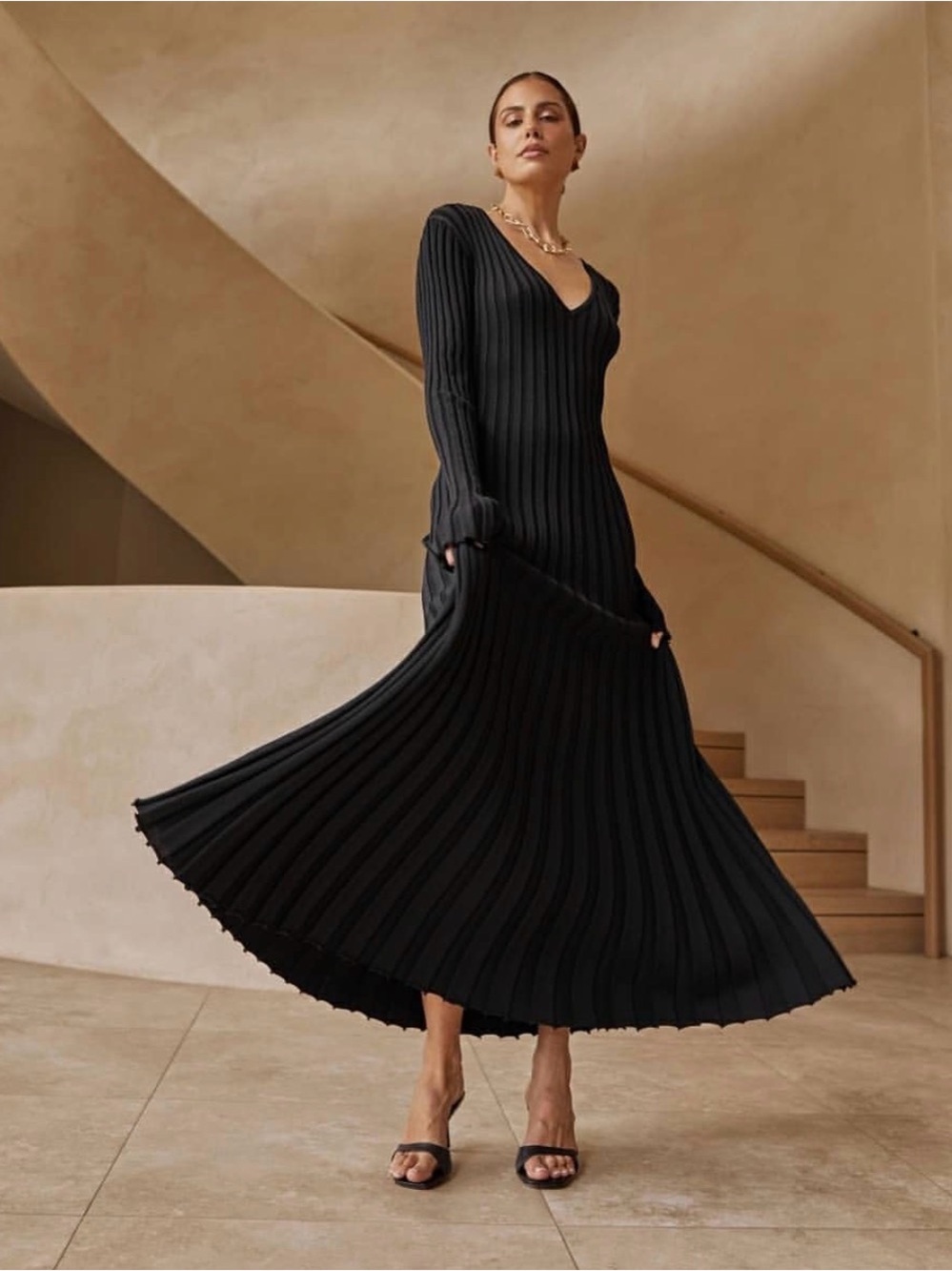 NWT DISSH Reign Black Sleeved Knit Midi Dress
